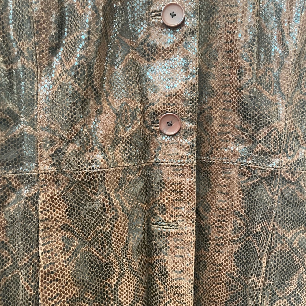 Brown Snake Print Leather 3/4 Coat size medium - Picture 3 of 11